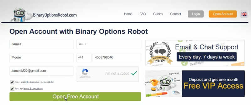 New Binary Option Robot - Step 1 - Account Opening